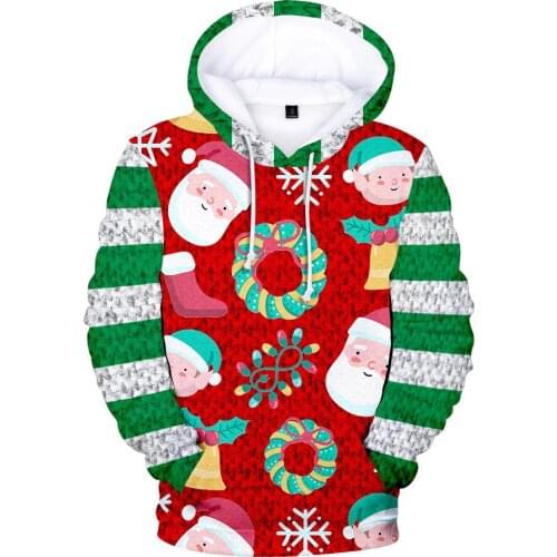 Creative 3D Christmas Hoodies Men/Women Happy New Year Hoodie Mens Sweatshirts Fashion christmas clothes Hooded red and green