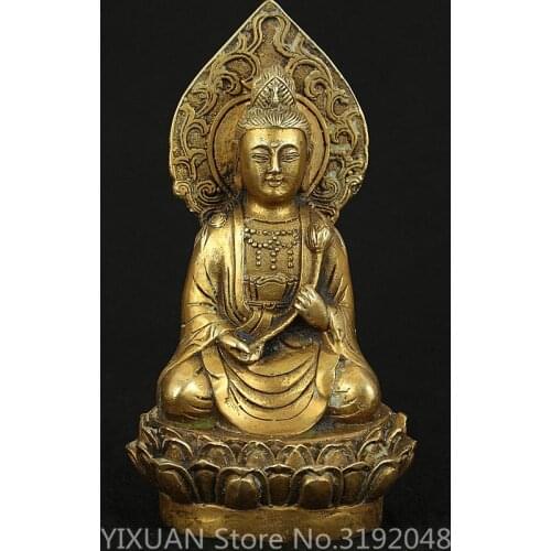 Asiático chino antiguo latón coleccionable artesanal tallado Buda kwan-yin estatua de metal artesanal