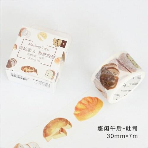 30mm Wide Leisure Afternoon Enjoy Toast Food Happy Life Decoration Washi Tape DIY Planner Diary Scrapbook Sticker Masking Tape