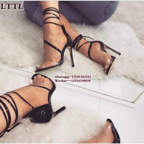 Summer Ankle Strap Women High Heels Gladiator Sandals Dress Wedding Clear Transparent PVC Lace up Sandals Fashion Shoes Woman