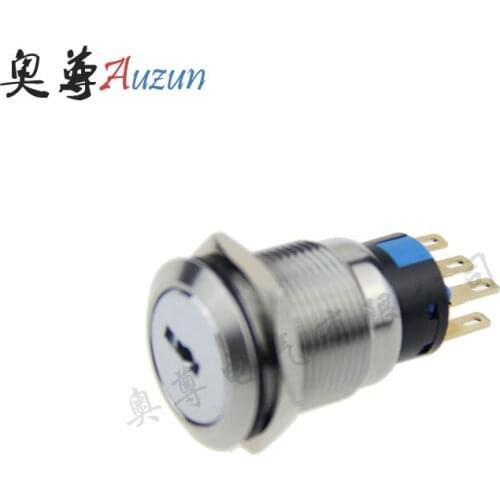 19 mm metal knob switch 3 file normally open 2 long closed with the key switch waterproof rust stainless steel button