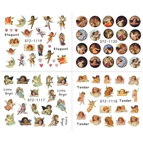 Angel Cupid Stickers for Nails Decals Cherubs Nail Art Water Sliders Manicure Transfer Wraps Tattoo Decorations TRSTZ1114-1120