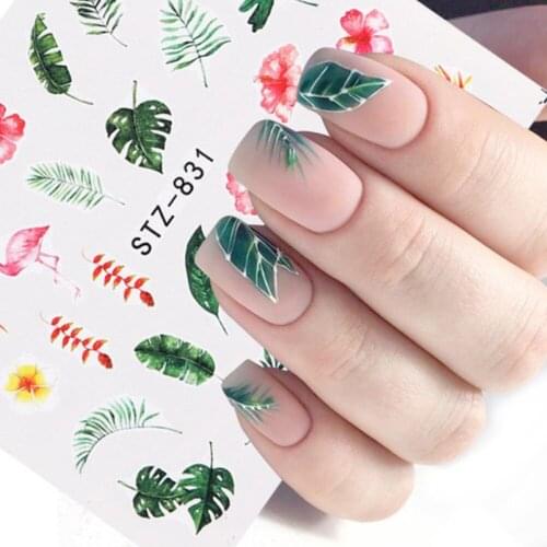 1Pcs Leaf Nail Sticker plants Nail Stickers Green Black Art Water Transfer Sticker Decals Flower Leaf Summer DIY Manicure Decor
