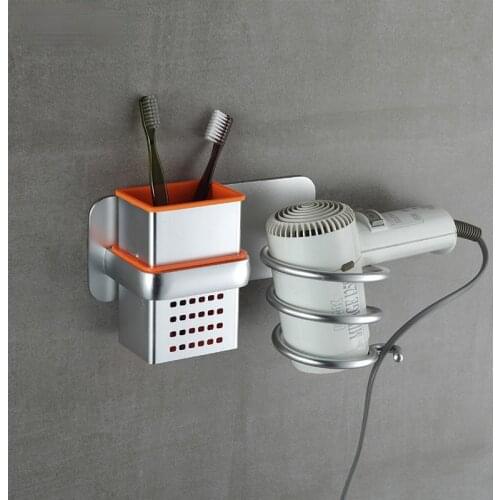 Bathroom Wall-mounted Hair Dryer Spiral Storage Rack Aluminum Dryer Holder Self-adhesive Punch-free Blower Organizer