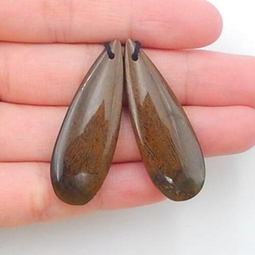 Natural Semiprecious stone jewelry ,birthday present.Stone Fossil Palm Earrings Bead,40x14x4mm,7.1g