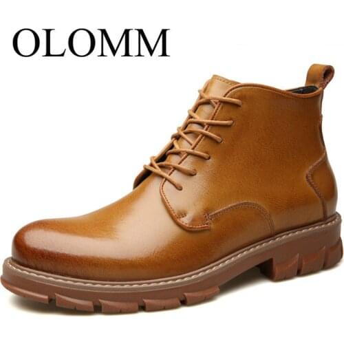 OLOMM mens Martin boots 2019 new leather Chelsea boots trend tooling boots rhubarb boots mens shoes DD-101