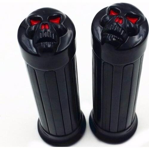 Pair 1" Inch 25mm Skull Motorcycle Aluminum and Black Rubber Hand Grips For Harley Suzuki Kawasaki Cruiser Chopper