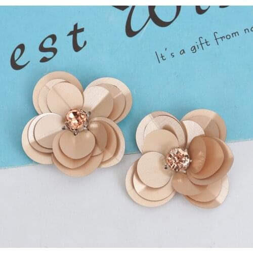 Plastic & Cotton Appliques Patches DIY Scrapbooking Craft Flower Champagne Rhinestone Sequins Patches , 5 PCs