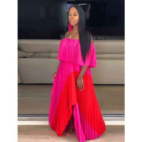 Dresses For Women 2021 Female Clothing Party Casual Urban Beach Outing Loose One-shoulder Stitching Long Skirt fengzeD8291