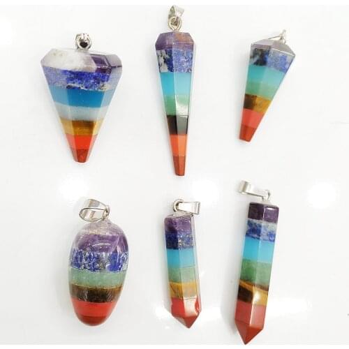 6 Types Natural Semi Precious Stone Pendant Cone Bullet Hexagon Energy Stone Pendulum DIY Accessories for Making Necklace