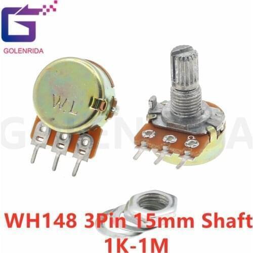 2pcs WH148 3pin 15mm B1K B2K B5K B10K B20K B50K B100K B250K B500K B1M Potentiometer 1K 2K 5K 10K 20K 50K 100K 250K 500K 1M