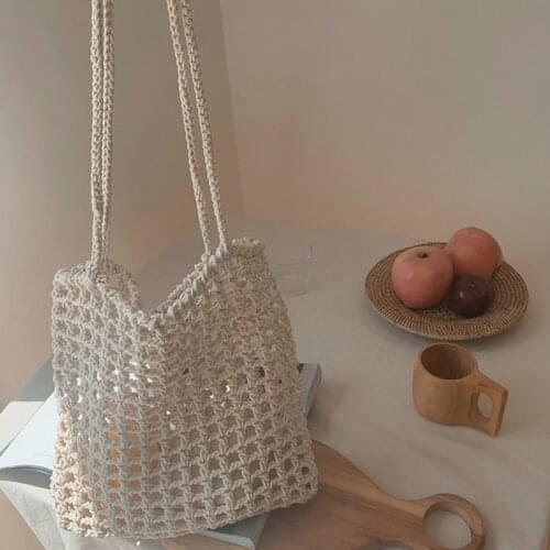 Casual Large Capacity Tote Rope Woven Shoulder Bags Hollow Out Fishnet Bag Bohemian Summer Beach Big Female Purses 2021