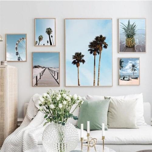 Nature Scenery Poster Nordic Canvas Painting Blue Beach Landscape Picture Wall Art Poster and Print for Home Living Room Decor