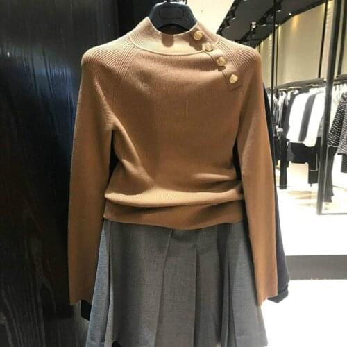 2019 New Winter Slim-Fit Pullover Solid Color Metal Buckle Turtle-Neck Knit Sweater Womens Sweaters Ladies Jumper Femme Pull