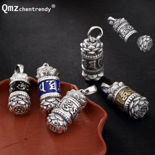 S999 Sterling Silver Vintage Om mani padme hum Pendants Jewelry Memorial Buddhist Holder lotus Flower Ga uri Box Urn Necklace