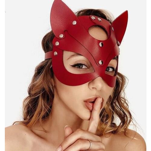 Cosplay Sexy Leather Cat Ears Mask Bdsm Fetish Cat Head Black Half Eyes Halloween Carnival Masquerade Bondage Masks