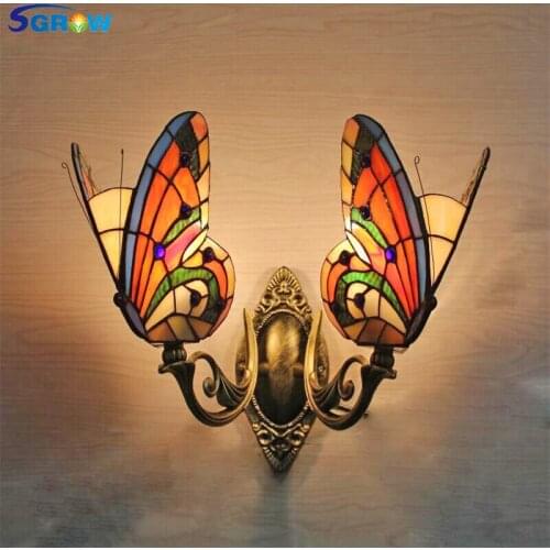 SGROW Art Decor Led Lamps Light One/two/three Butterfly Glass Wall Lamp Creative Indoor Lighting Fixtures fo Raisle Dining Room