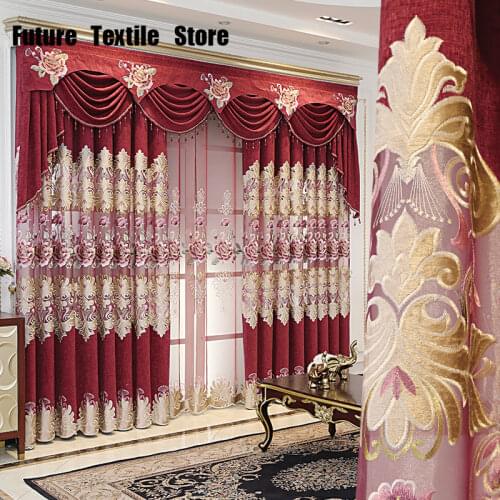 European-style Chenille Hollow Embroidered Blackout Screens Customized Curtain Products Curtains for Living Dining Room Bedroom
