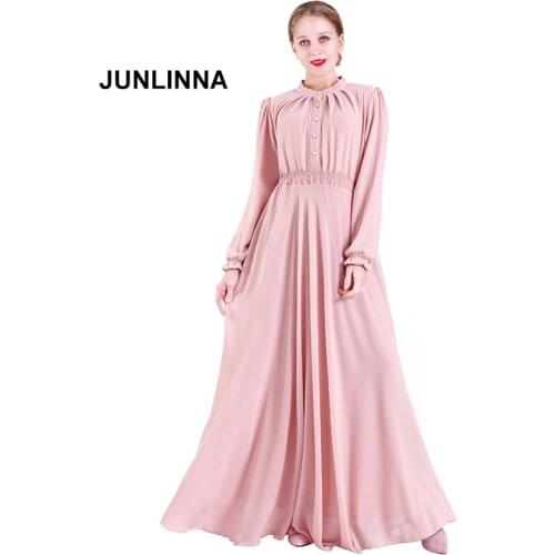 Pure Colour Chiffon Dress 2021 Fashion New Women Expansion Vestidos elastic Waist Muslim Long Dresses