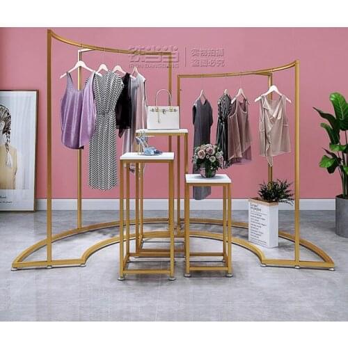 Clothing store display rack floor-style womens clothing store in the middle of the island shelf display cabinet horizontal bar