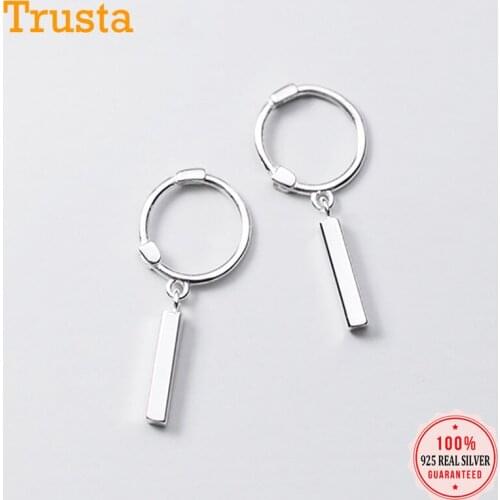 Trustdavis Genuine 925 Sterling Silver Square Stick Dangle Hoop Earring For Women Wedding Party birthday Fine Jewelry DA1223
