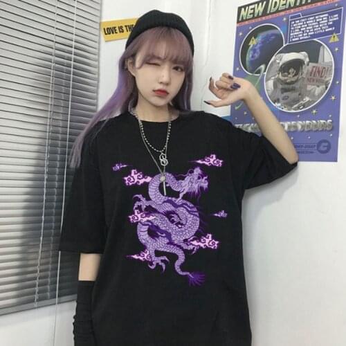 Streetwear tops womens T-shirt ulzzang Harajuku vintage dragon print t-shirty damskie summer new aesthetic Oversize ropa mujer