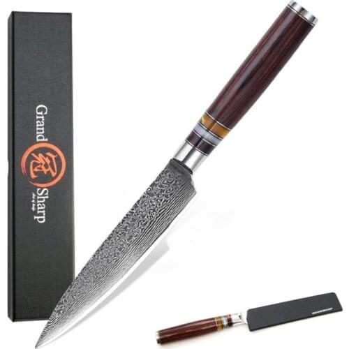GRANDSHARP 5.3 Inch Utility Knife Damascus Kitchen knife Japanese Knives VG10 Damascus steel BBQ Tools Camping Outdoor Tools