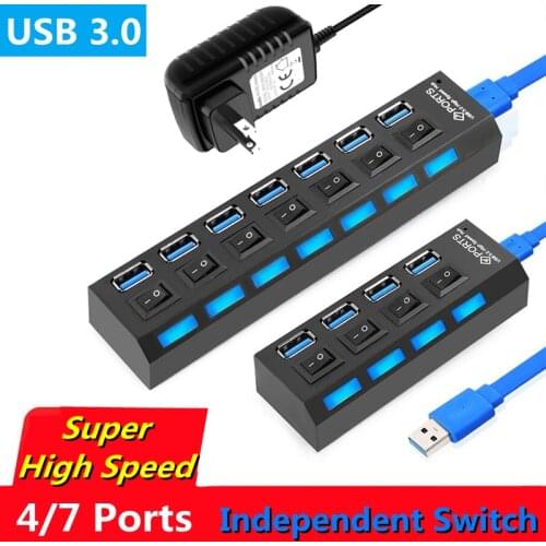 USB HUB 3.0 4/7 Ports Micro USB 3.0 HUB Splitter With Power Adapter USB Expand High Speed 5Gbps USB Splitter 3 HUB For PC Laptop