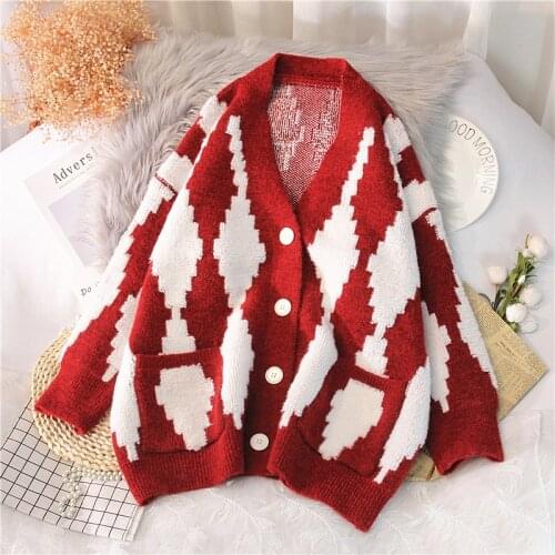 Thickened college style sweater jacket womens spring 2020 new style trendy spring and autumn loose lazy knit cardigan