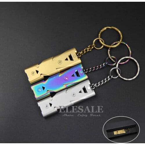 High Quality Stainless Steel Emergency Survival Whistle Key Chain Travel kit Tool Camping Equipment Gift Box