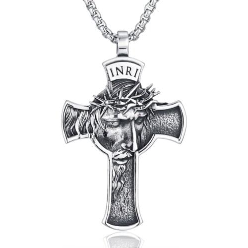 WENDYFO High Quality Stainless Steel Cross Necklaces For Men Casual INRI Male Religious Charm Jewelry JESUS Necklaces & Pendant