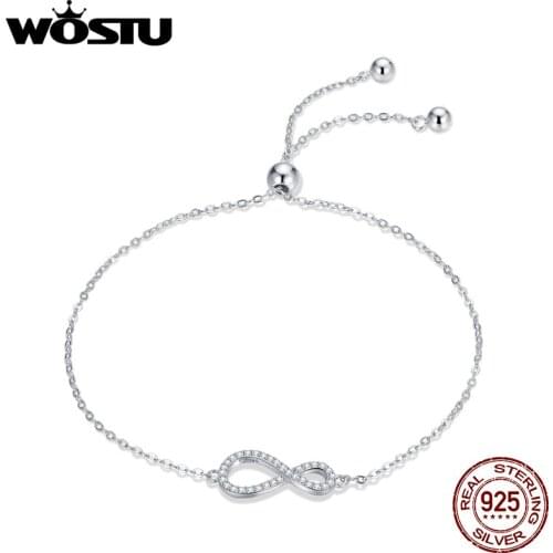 Wostu Endless Love Series Bracelet Charm Bracelet For Women 925 Sterling Silver CZ Anti-allergy Fine Jewelry Gift BNB062