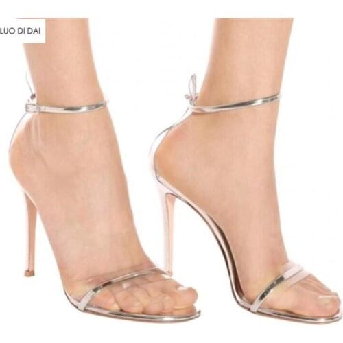 2020 new women PVC high heels party shoes summer gladiator sandals wedding shoes buckle high heels 10cm open toe sandals sliver