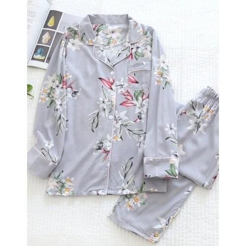 Womens Home Suit for Autumn Thin Long-sleeved Viscose Cotton Pants Pajamas Women Cotton Suit Pijamas Women Pajama Set