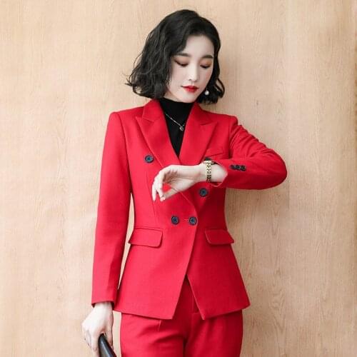 Ladies suit autumn and winter new temperament waist fashion double-breasted professional trousers suit womens two-piece