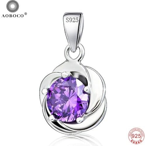 Pendants Women 925 Sterling Silver Lovely Sweet Purple Crystal CZ Necklaces Pendants Fashion Jewelry Gift For Women GND0832
