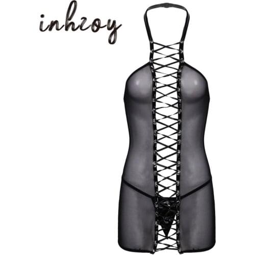 Womens See Through Sexy Clothing Transparent Dress Sleepwear Mini Bodycon Dresses Erotic Lingerie Underwear For Sex