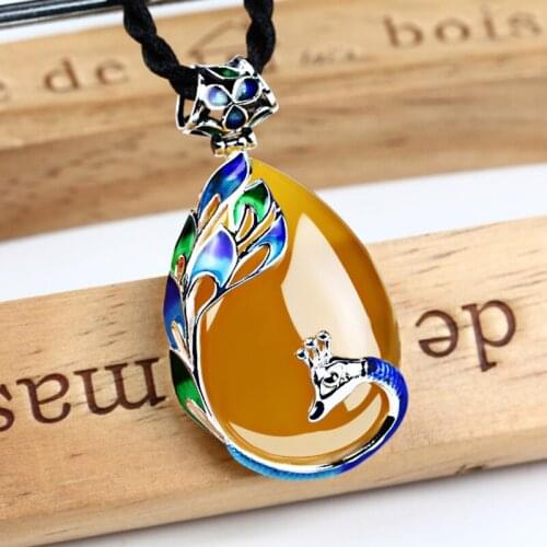 ZHJIASHUN Retro 100% 925 Silver Sterling Royal Chalcedony Agate Peacock Pendant Necklace Natural Gemstones Pendants Jewelry
