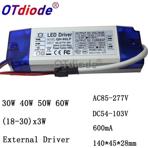 1pcs-10pcs 40W 50W 60W 600mA LED Driver Constant Current 18-30x3W DC54-105V Lighting Transformers For Floodlight Power Supply