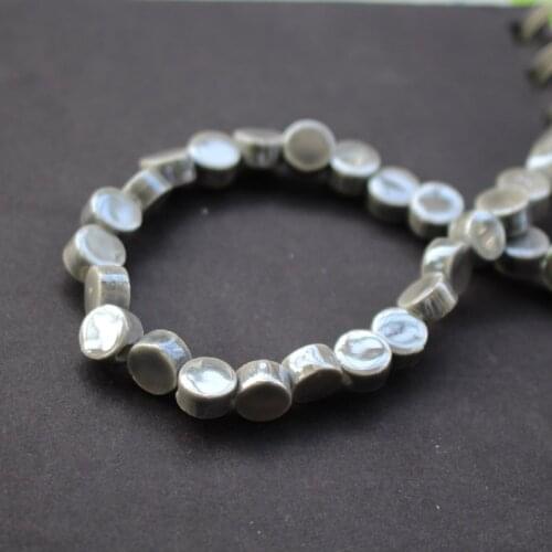 35Pcs/Lot 8mm*4.8mm Gray Color Round flat Ceramic Beads Plated for jewelry making