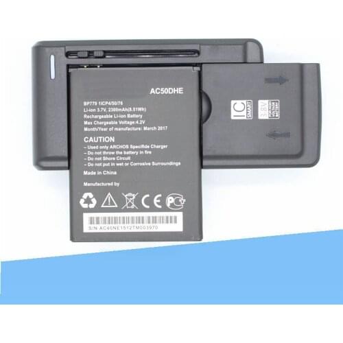 ISkyams 1x 2300mAh AC50DHE Mobile phone battery + Universal DocK Charger For ARCHOS AC50DHE 50d Helium 4G batteries