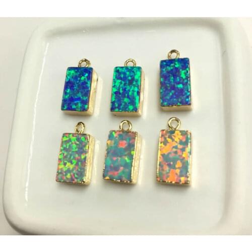 5PCS Fashion Rectangle Gold Color White Opal Bezel Charm Pendant Bead Fashion Druzy Charm for Earrings jewelry Making