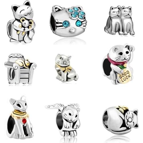 Variety of cute kitten animal charm beads for Pandora charm bracelet & Bangle DIY Jewelry beads for jewelry making