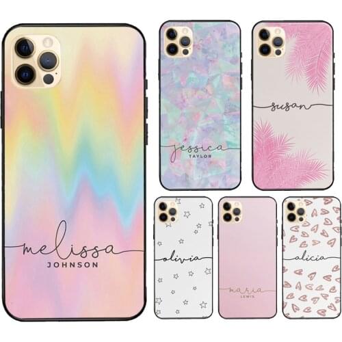 Initials Custom Summer Ombre Rainbow Palms For iPhone 12 Pro Max mini Case For iPhone 11 Pro Max XS X SE 2020 7 8 Plus XR Cover