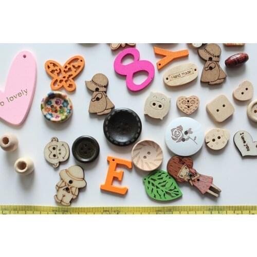 80pcs Multi patterns Wood Vintage Buttons,colorful, flowers ornament 8mm-40mm cabochon beads