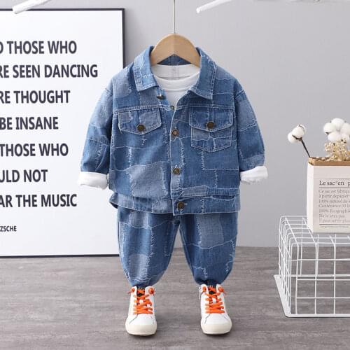 Spring Autumn Denim Jacket + Jeans Kids Clothing Sets Splicing Boys Clothing 2 Pcs Casual Baby Boys Clothes for Children 1-5 Y