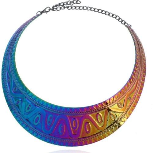 Tribal Paved Pattern Short Collar Bib Metal Choker Necklace