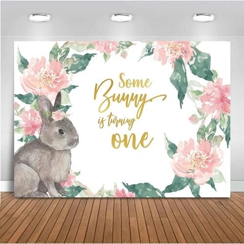 MOCSICKASpring Easter Some Bunny is Turning One Photography Backdrop Studio Flower and Rabbit Birthday Party Decoration Banner