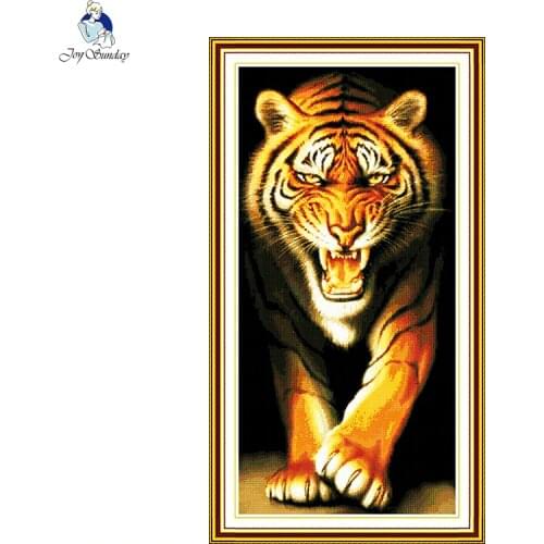 Joy Sunday King of the Monsters Tiger Cross Stitch Set Animals Counted DMC 14CT 11CT Cross-stitch Kits Embroidery Needlework