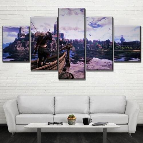 5 Piece Wall Art Canvas Game Landscape Poster Traveler And The City Picture Modern Home Decor Bedroom Decorative Paintings